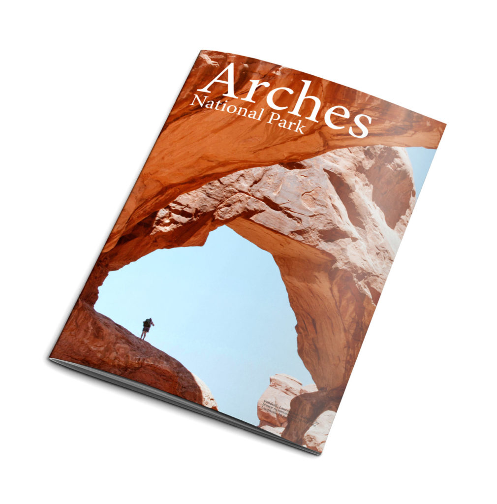 Mockup of the front cover of the Arches National Park magazine