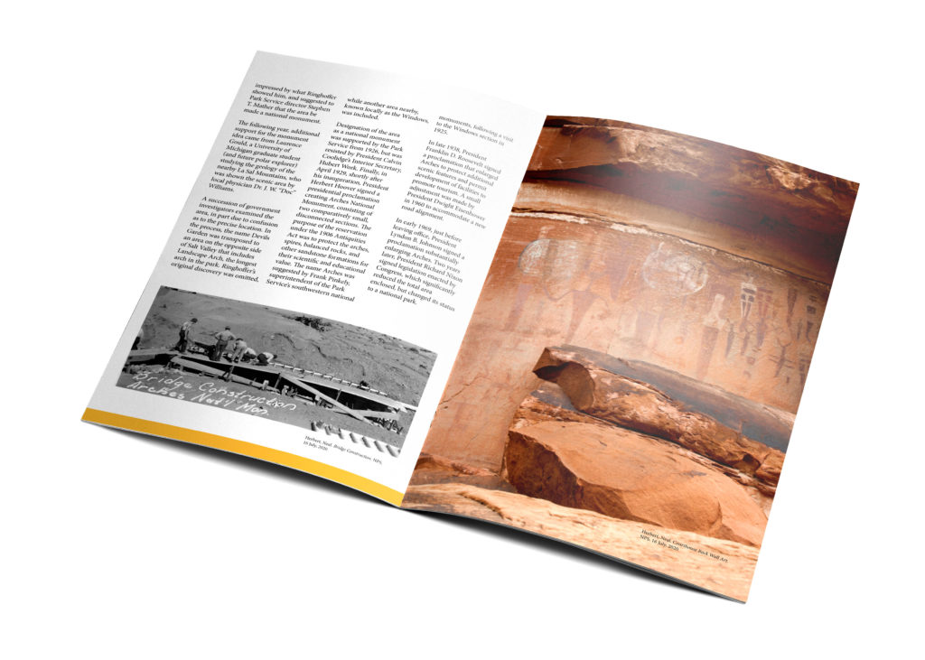 Mockup of a fourth inner spread of the Arches National Park magazine