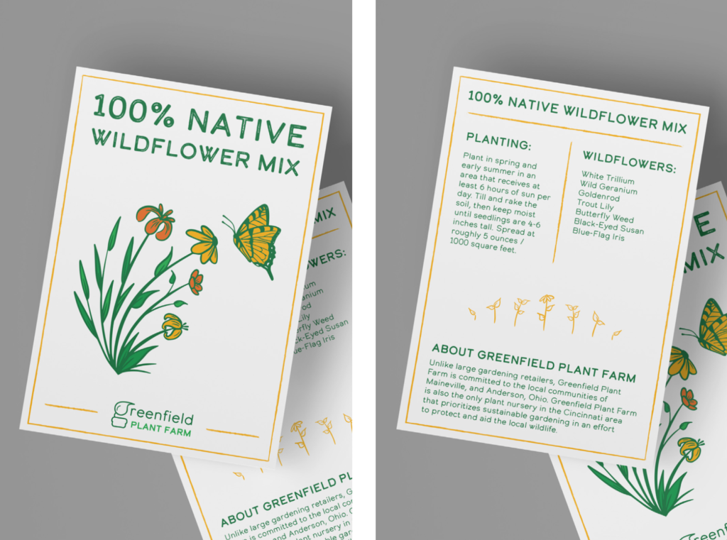 mockup of the greenfield plant farm wildflower mix seed packet