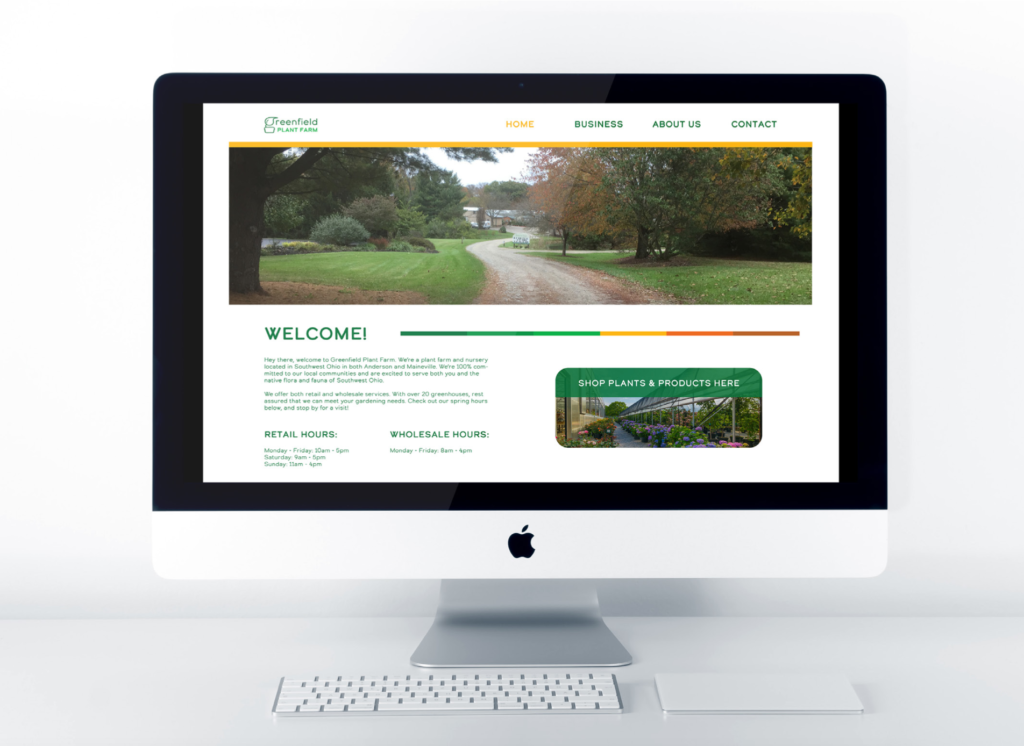mockup of the greenfield plant farm website home page