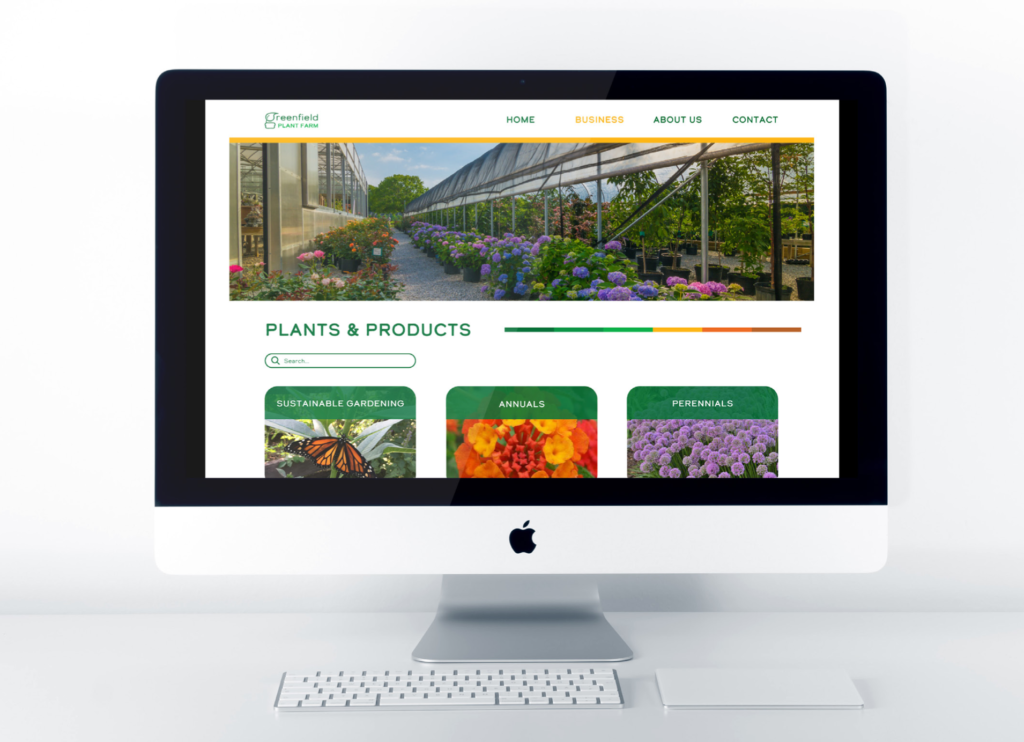mockup of the greenfield plant farm website plants and products page