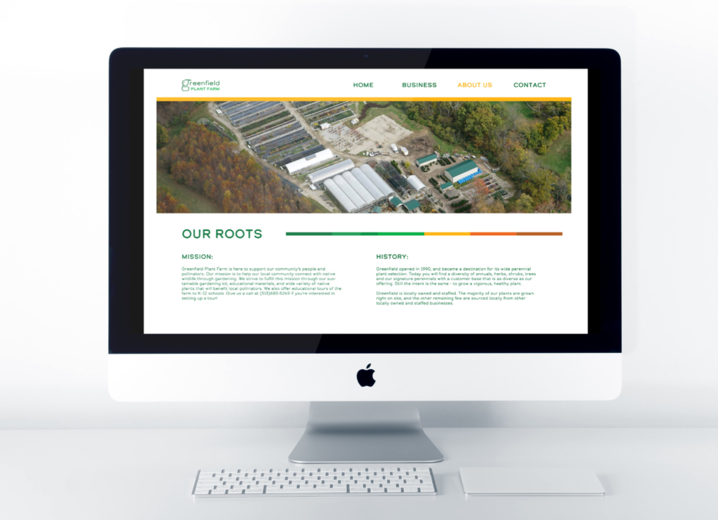 mockup of the greenfield plant farm website "our roots" page