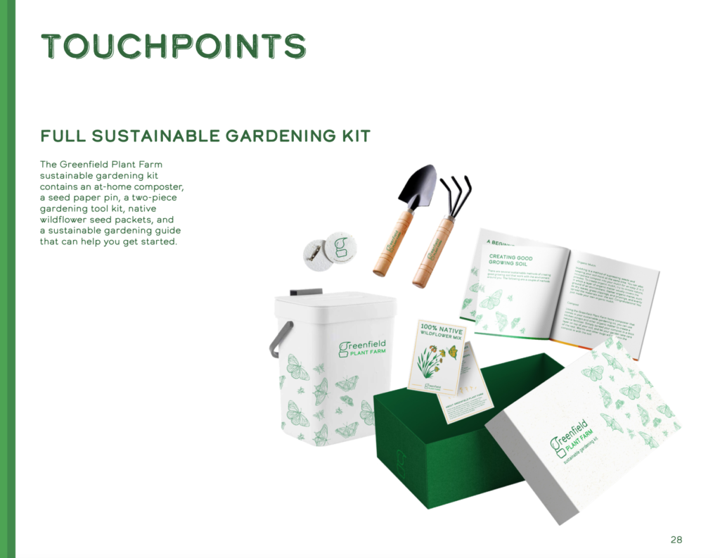 page of the greenfield plant farm guide that outlines the full sustainable gardening kit