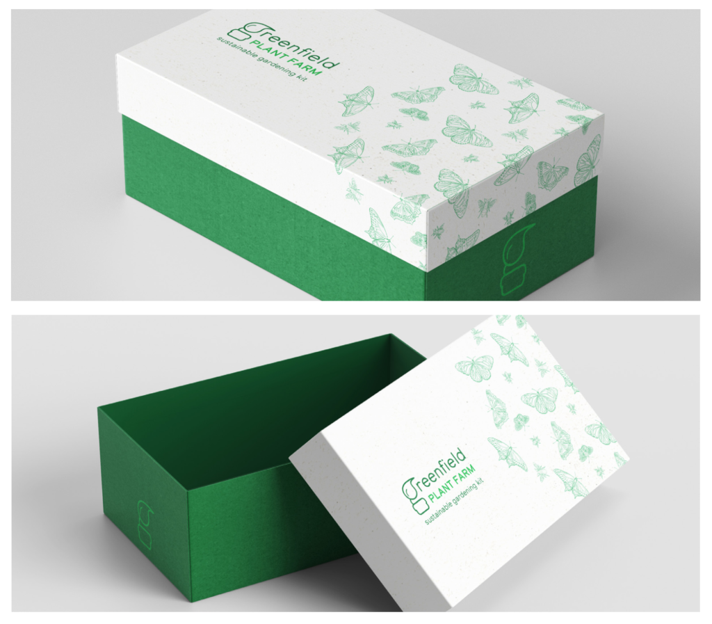 mockup of the greenfield plant farm sustainable gardening kit box