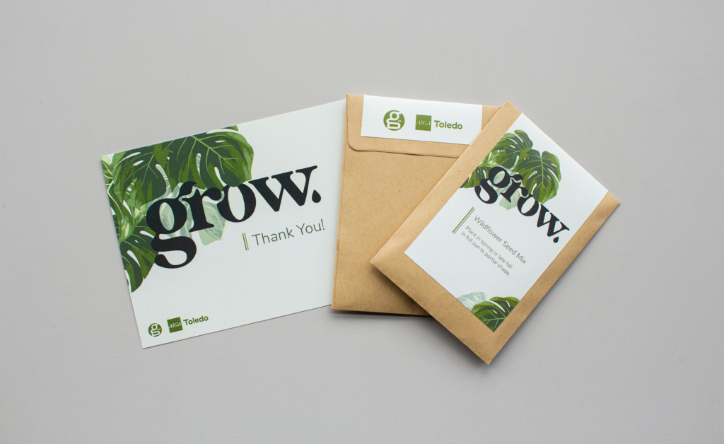a grow themed thank-you note and custom seed packet