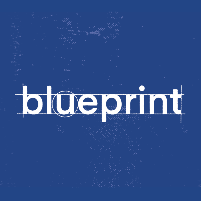 white text on a blue background that reads, "blueprint"
