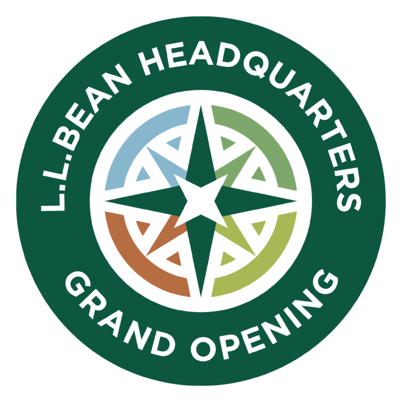 Circular logo for the LLBean Headquarters grand opening.